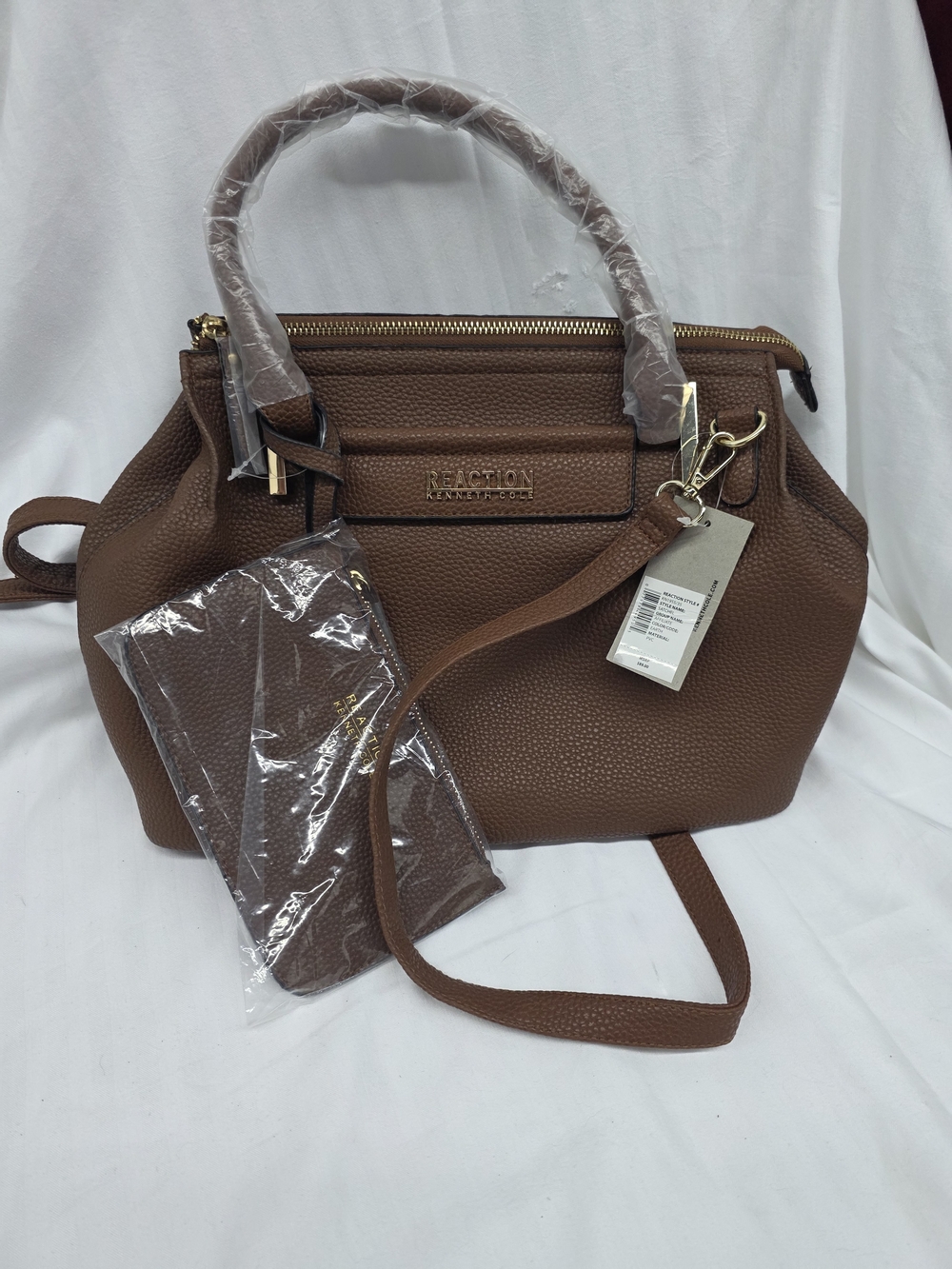 Kenneth Cole Reaction Cognac Pebbled Satchel with Removable Strap